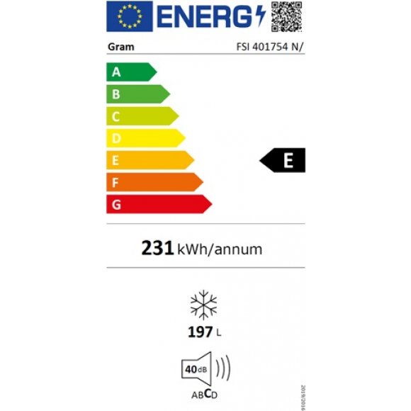 Gram FSI 401754 N/1 Integrerbart fryseskab, energilabel | Lindved El 