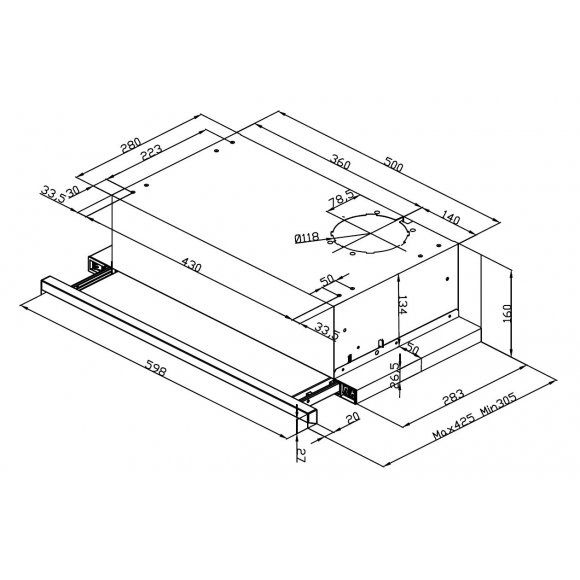 Måltegning_ Silverline SL1152 V5 Crystal emhætte