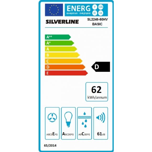 Silverline SL 2240-60 HV Basic emhætte | Lindved El, energimærkning