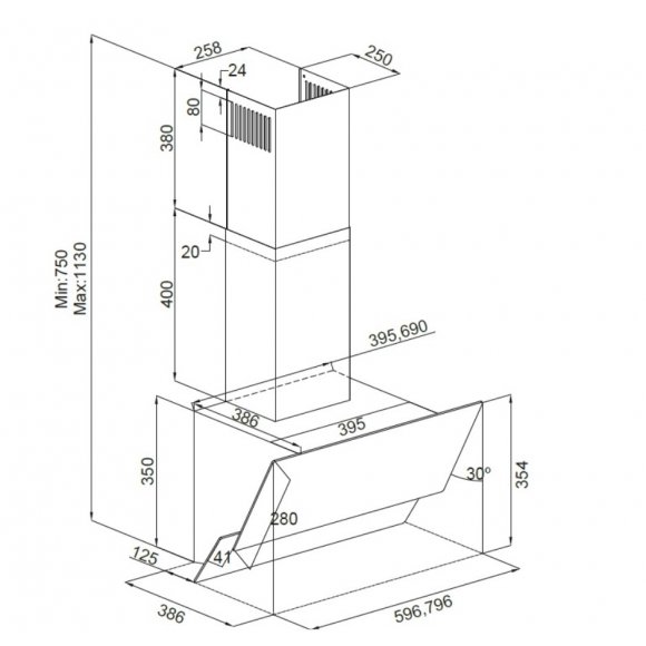 Silverline SL 3420-60 HV Optima 60 cm, hvid | Lindved El, målskitse