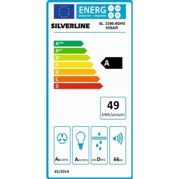 Silverline SL 3390-60 HV HISAR emhætte, energilabel | Lindved El 