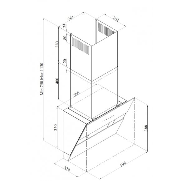 Silverline SL 3390-60 HV HISAR emhætte, måltegning | Lindved El 