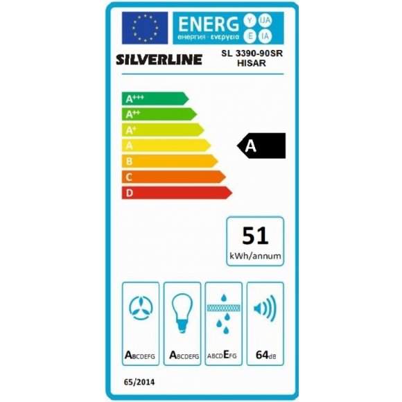 Silverline SL 3390-90 SR emhætte Hisar, energilabel | Lindved El 