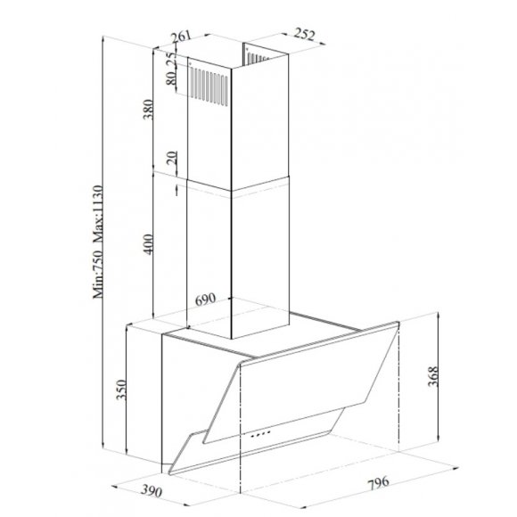 Silverline SL 3490-80 SR emhætte Milano, mål | Lindved El 