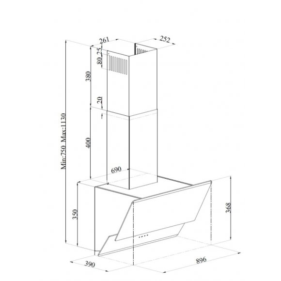 Silverline SL 3490-90 SR emhætte Milano, mål | Lindved El 