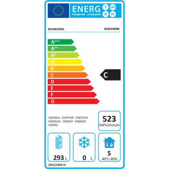 Energimærkning Scandomestic GUR390W Lagerkøleskab | Lindved El 