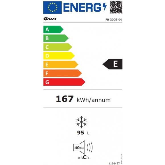 Gram FB 3095-94 fryseboks, energilabel | Lindved El 