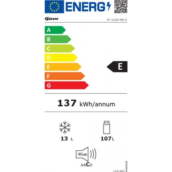 Gram KF 1125-90/1 Køleskab med fryseboks, energilabel | Lindved El 