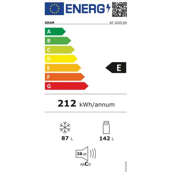 Gram KF 3255-94 Køle-fryseskab, energilabel | Lindved El 