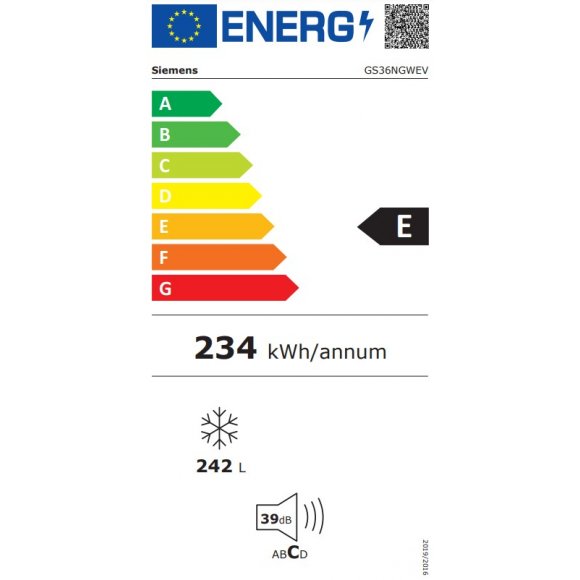 Siemens extraKlasse GS36NGWEV Fryseskab, energilabel | Lindved El 