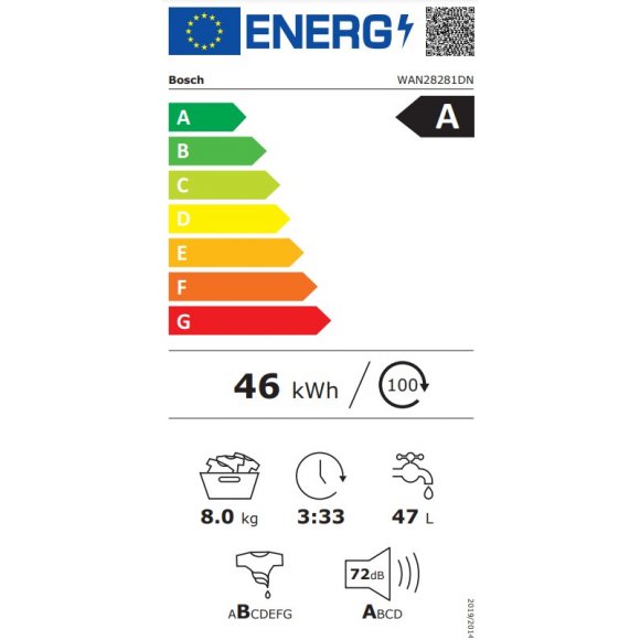 Bosch WAN28281DN Vaskemaskine, energimærke | Lindved El 