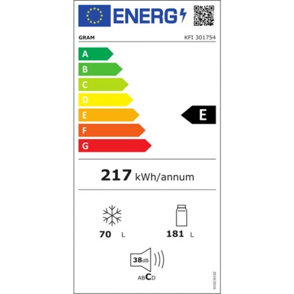 Gram KFI 301754 Integrerbart kølefryseskab, energilabel | Lindved El 