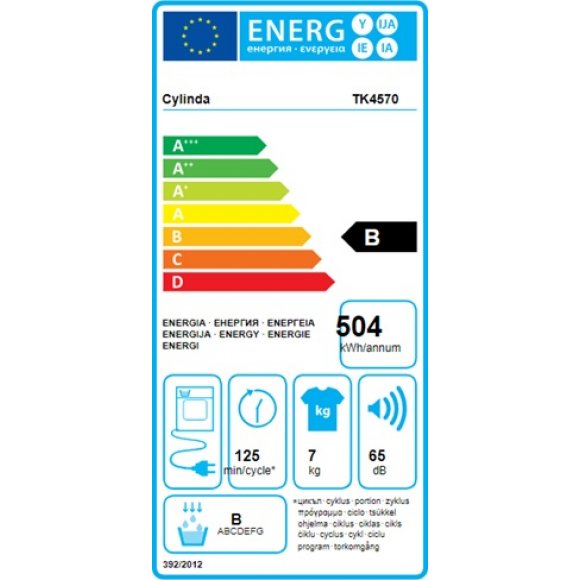 Cylinda TK4570 Kondenstørretumbler, energilabel | Lindved El 