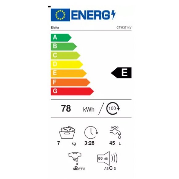 Elvita CTM3714V Vaskemaskine, energilabel | Lindved El 