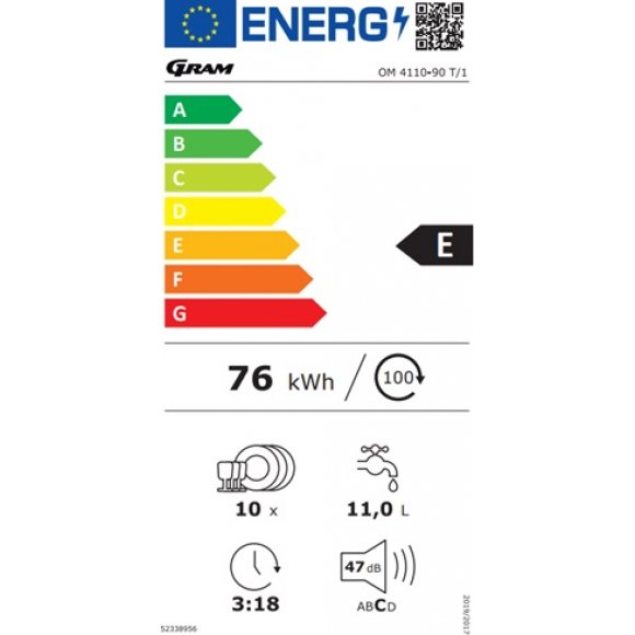 GRAM OM4110-90T/1 Opvaskemaskine, energilabel | Lindved El 